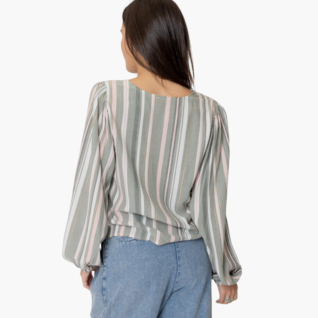 Multi Colored Striped Long Sleeve Button Down Top