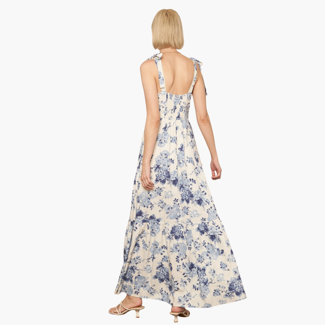 Sleeveless Shoulder Tie Floral Print Maxi Dress