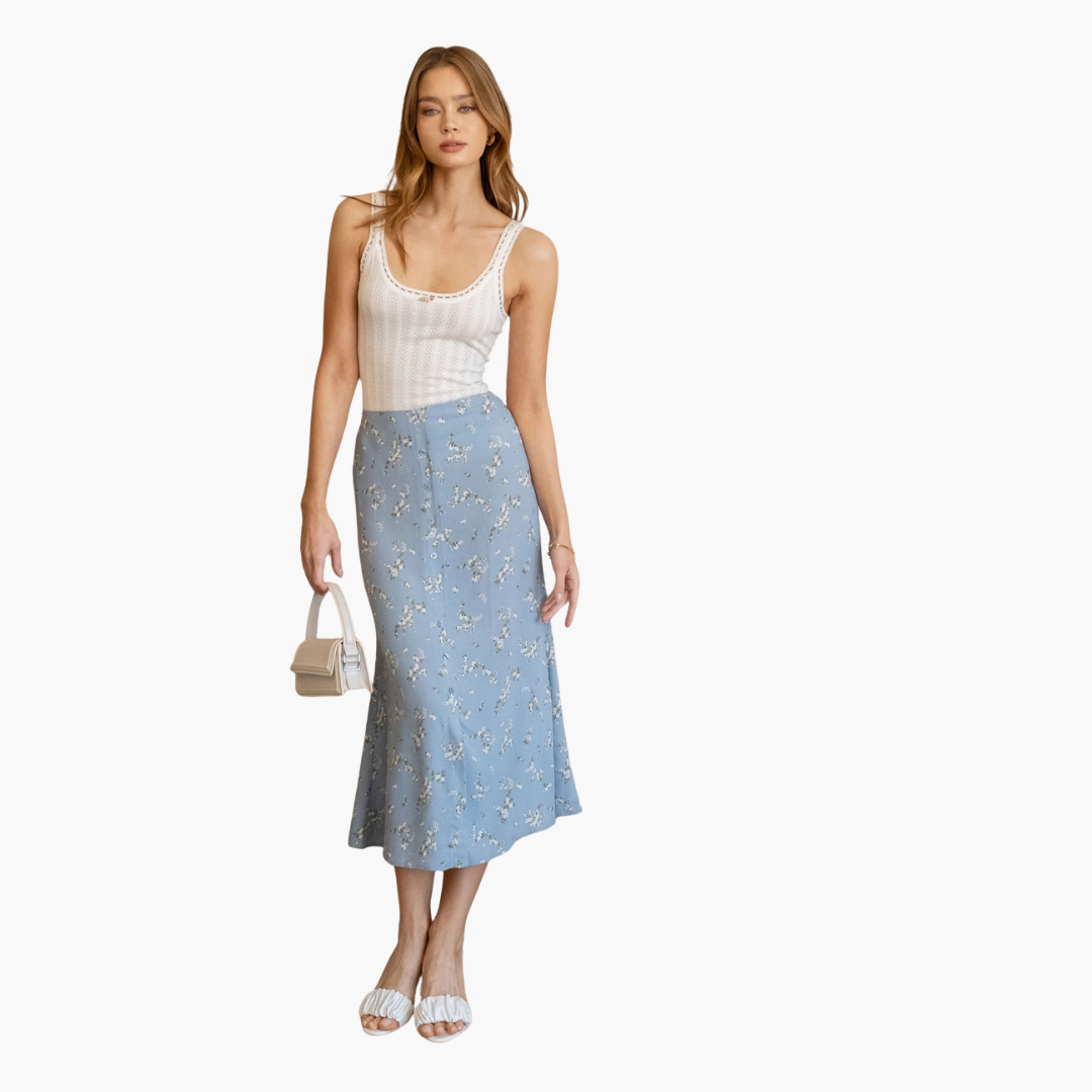Floral High Waist Side Slit Midi Skirt