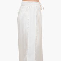 Ecru Satin Crinkled Drawstring Pants