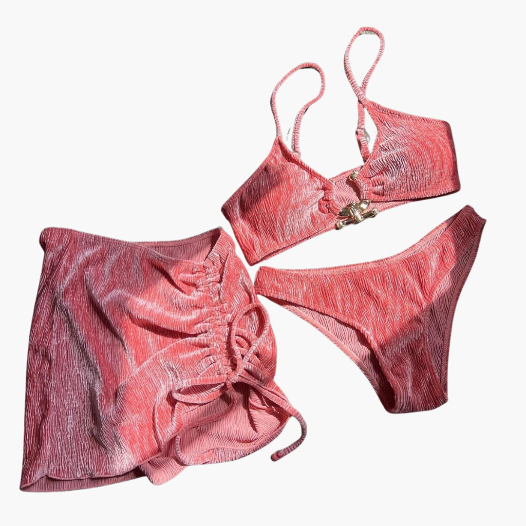 3-Piece Velvet Bikini with Cover Up