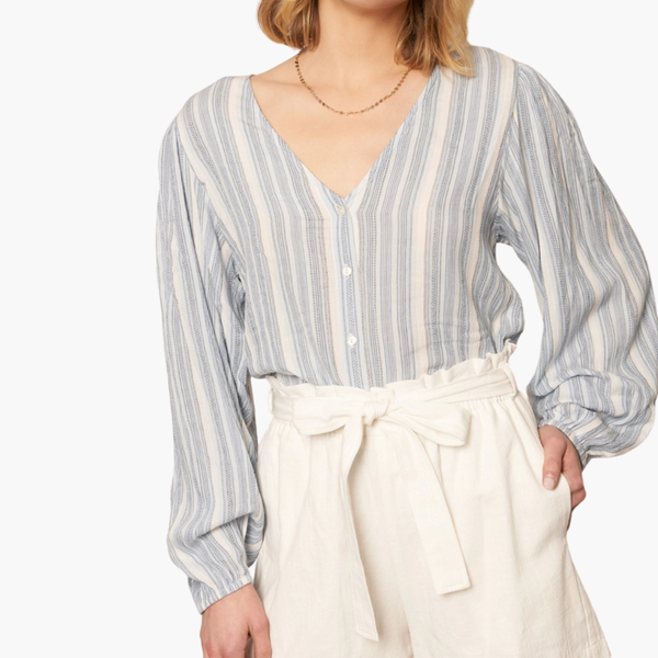 Blue Striped Long Sleeve Blouse