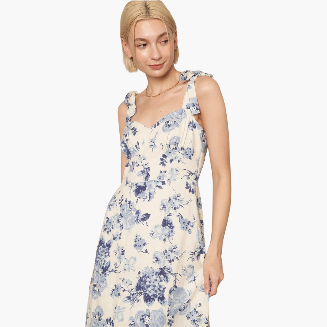 Sleeveless Shoulder Tie Floral Print Maxi Dress