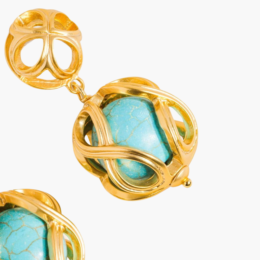 Maisie 18K Gold Cage Turquoise Stone Earring