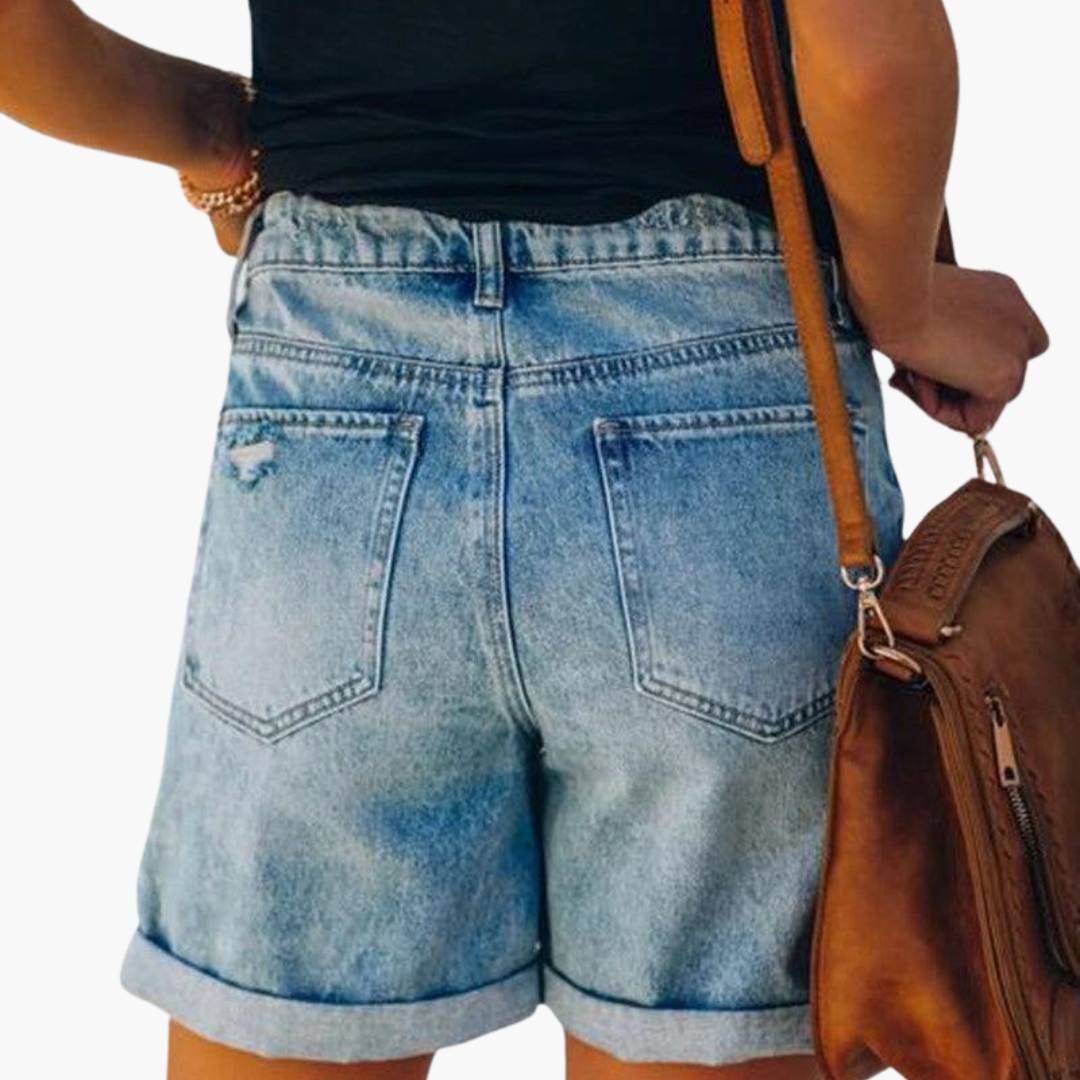 High Waist Folded Hem Denim Shorts