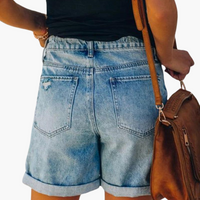 High Waist Folded Hem Denim Shorts