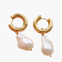 Pearl Charm Statement Huggie Earrings