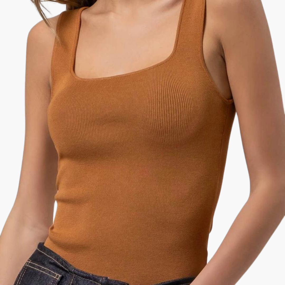 Caramel Square Neck Sweater Knit Tank