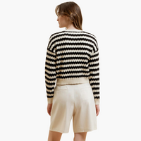 Stripe Crew Neck Knit Cardigan