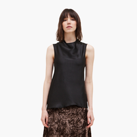 Black Solid Shirred Satin Top