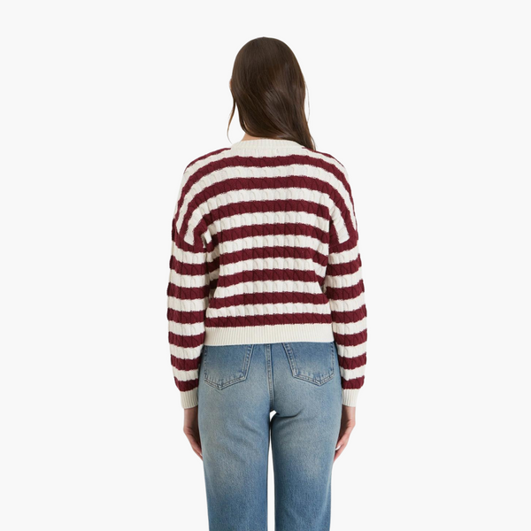 Oxblood Stripe Crewneck Knit Sweater