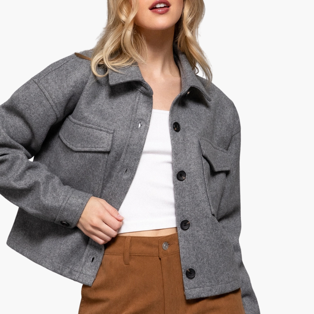 Notched Collar Button Down Jacket