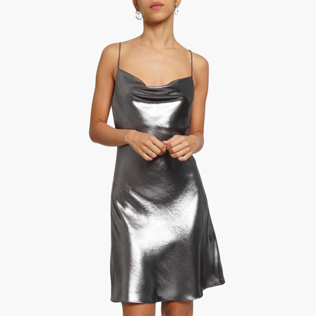 foil mini dress Talk Flirty Metallic Foil Halter Mini Dress EDGE