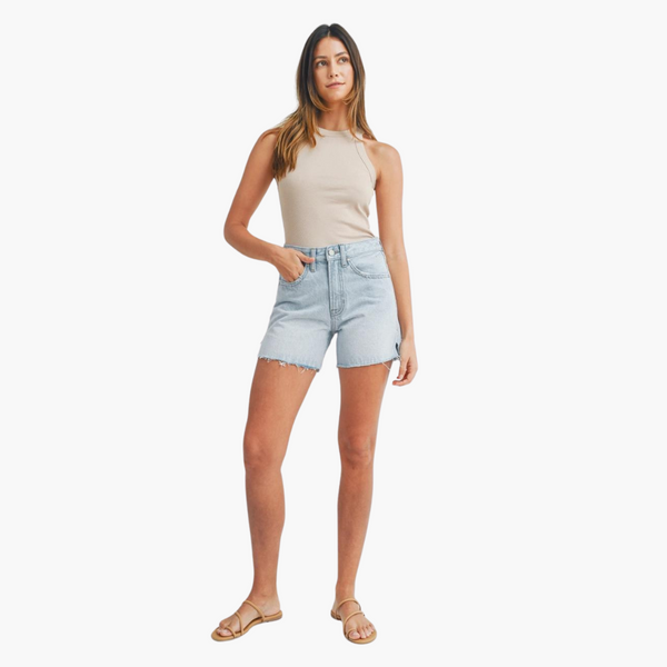 High Rise Side Slit Denim Short