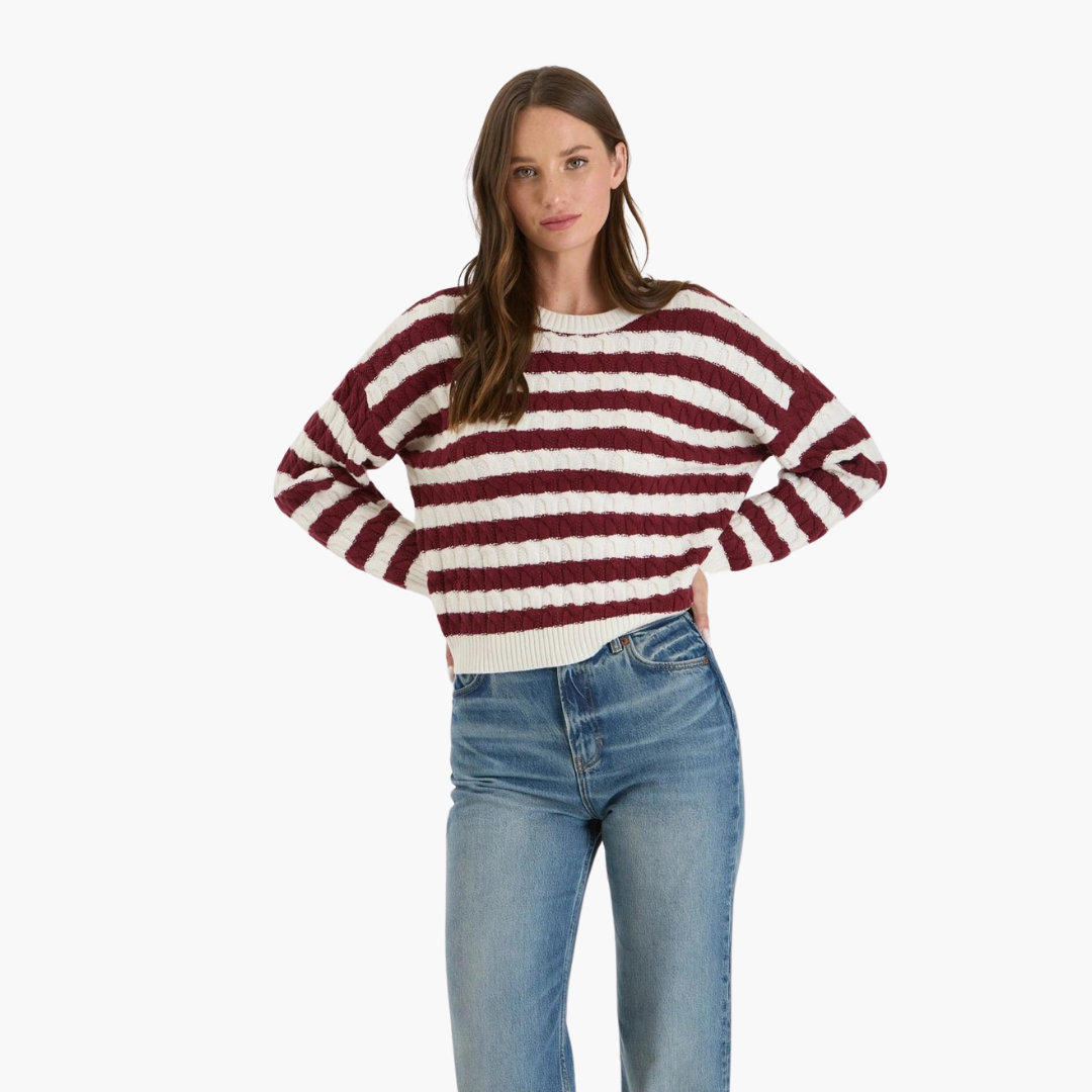 Oxblood Stripe Crewneck Knit Sweater