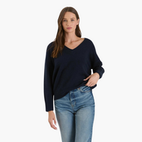 Navy V Neck Drop Shoulder Knit Sweater