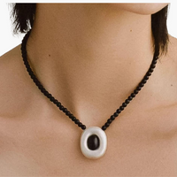 Dinah Black Wood Pendant Beaded Necklace