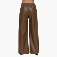 Brown Straight Faux Leather Long Pants