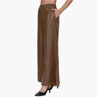 Brown Straight Faux Leather Long Pants