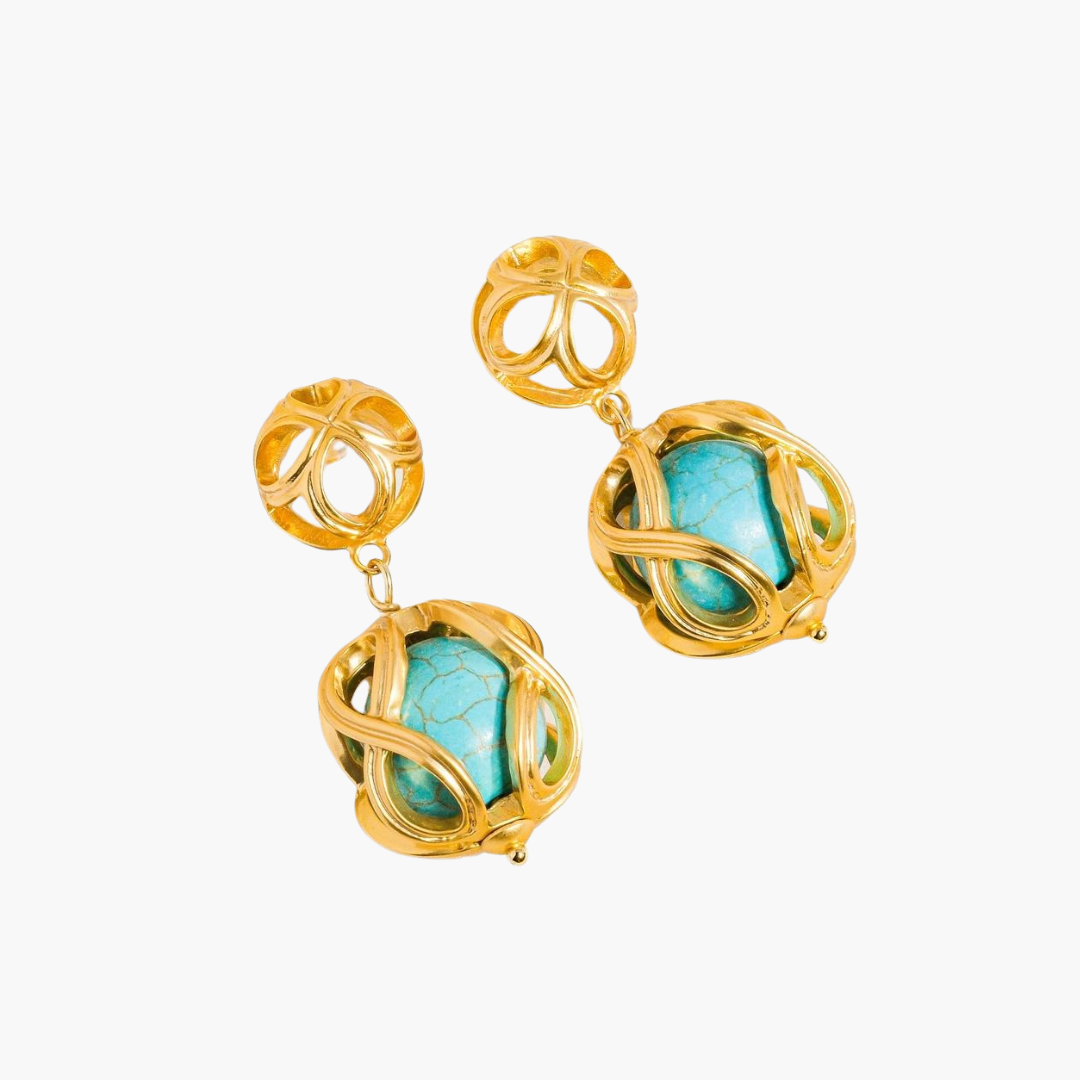 Maisie 18K Gold Cage Turquoise Stone Earring