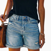 High Waist Folded Hem Denim Shorts