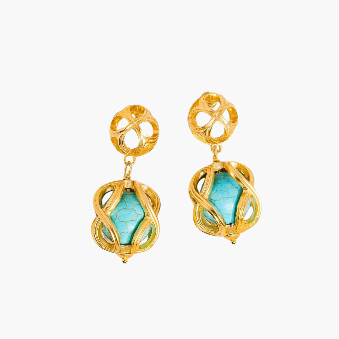 Maisie 18K Gold Cage Turquoise Stone Earring