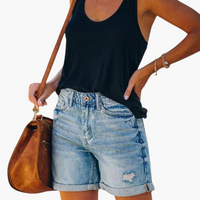 High Waist Folded Hem Denim Shorts