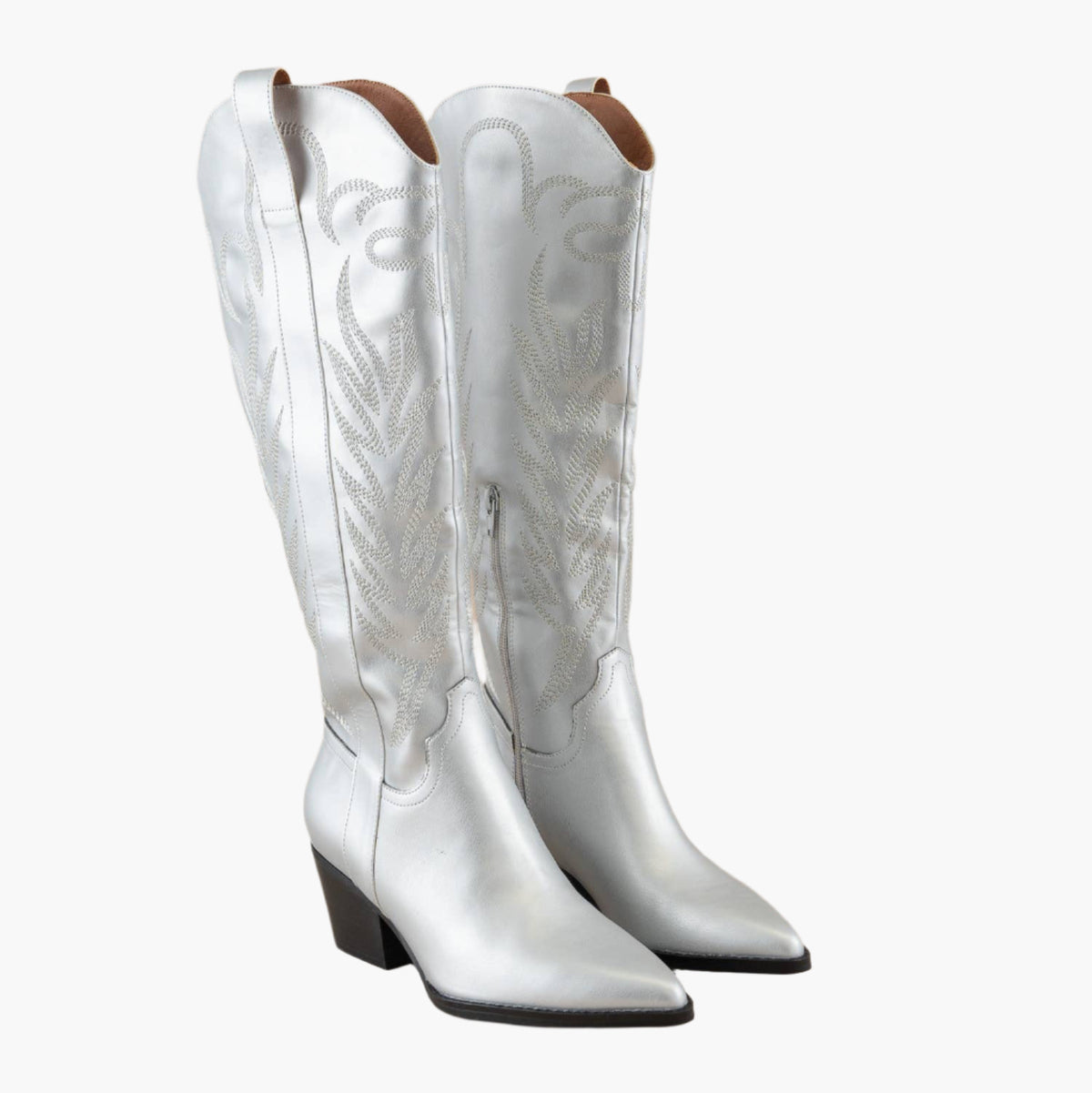 The Samara Silver | Embroidered Western Tall Boot