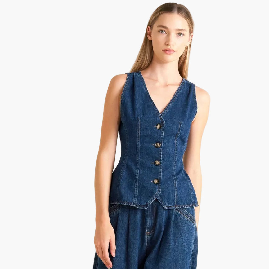 V Neckline Denim Vest