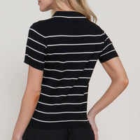 Short Sleeve Striped Polo Knit Top
