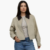 Khaki Contrast Corduroy Collar Zip Up Jacket