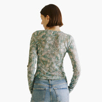 Leaves Print Crepe Long Sleeve Top