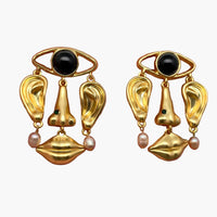 18K Gold Plated Abstract Face Dangle Earrings