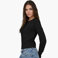 Black Scalloped Long Sleeve Knit Cardigan
