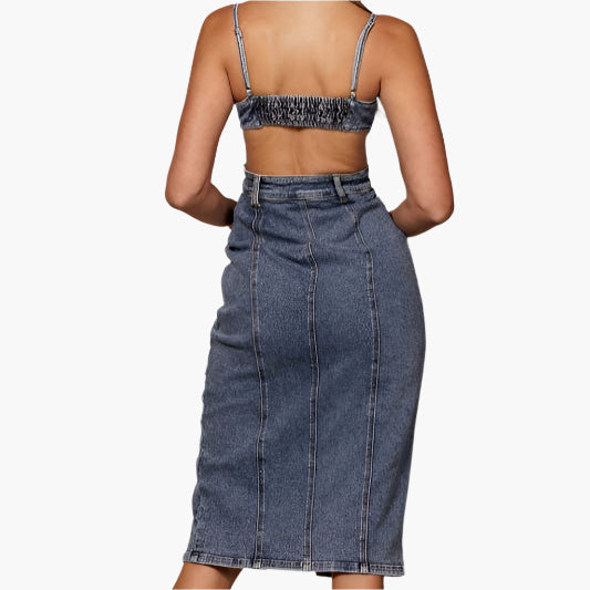 Denim Corset Midi Dress