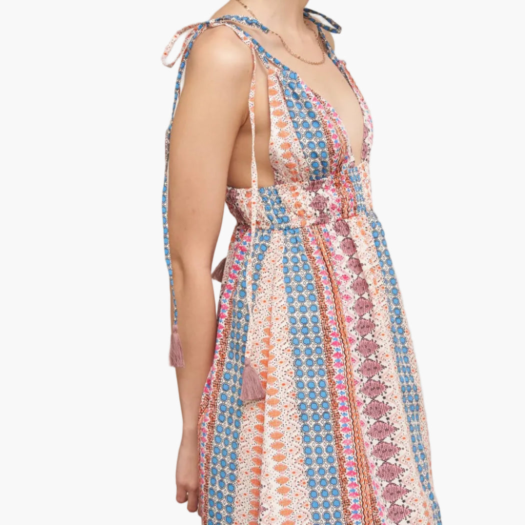 Shoulder Tie Printed Maxi Dress