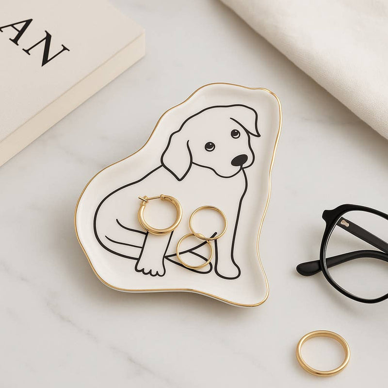 White/Black Ceramic Puppy Trinket Tray