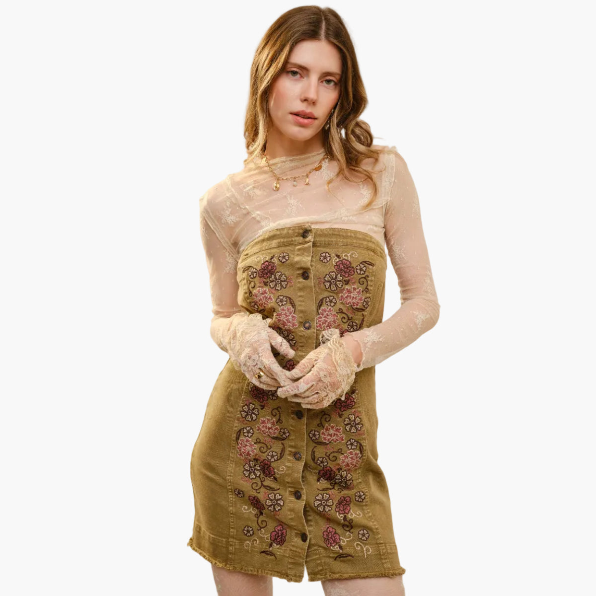 Western Floral Embroidered Denim Dress