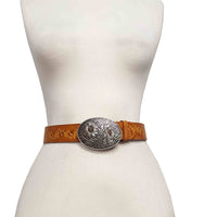Embossed Hand-painted Vintage Floral Tooled Belt with Floral Belt Buckle