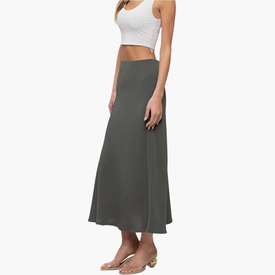 Sage Green High Waist Slip Midi Skirt