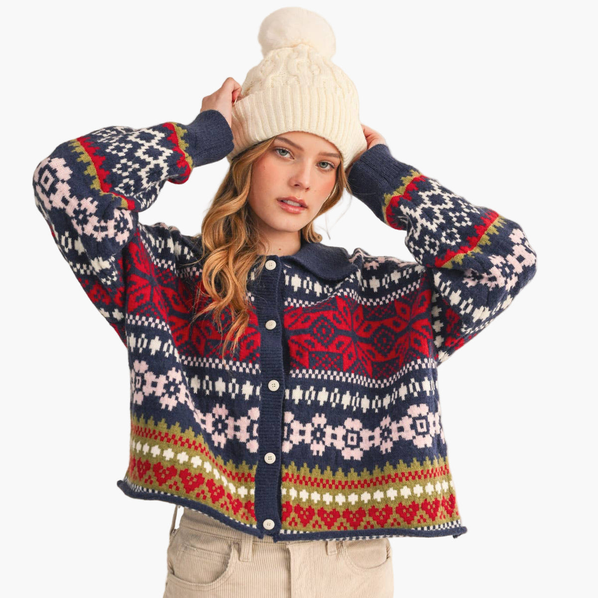 Navy Fair Isle Sweater Cardigan