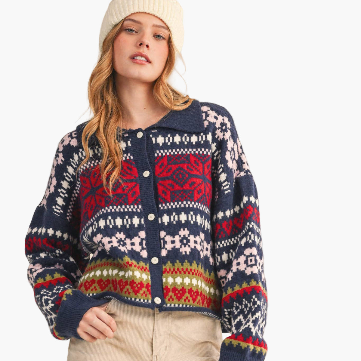 Navy Fair Isle Sweater Cardigan