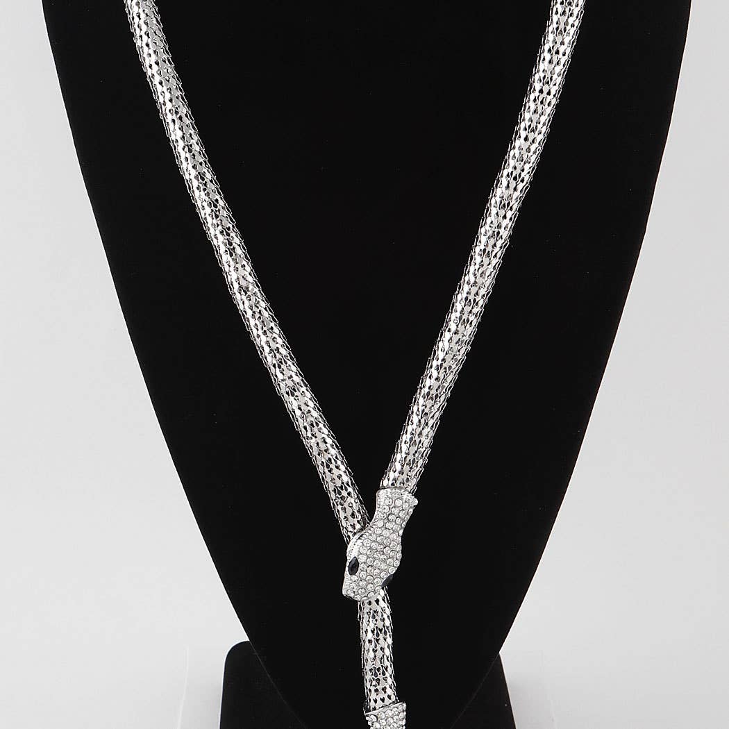 Jeweled Snake Wrap Necklace - Silver