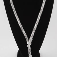 Jeweled Snake Wrap Necklace - Silver