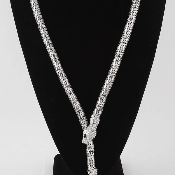 Jeweled Snake Wrap Necklace - Silver