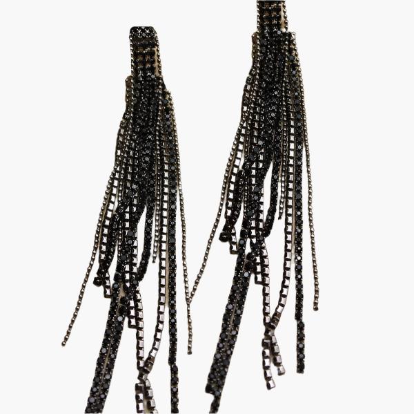 Black Fringe Chain Earrings