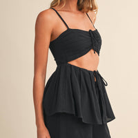 Linen Cutout Pintuck Bra Top