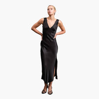 Black Side Slit Satin Dress