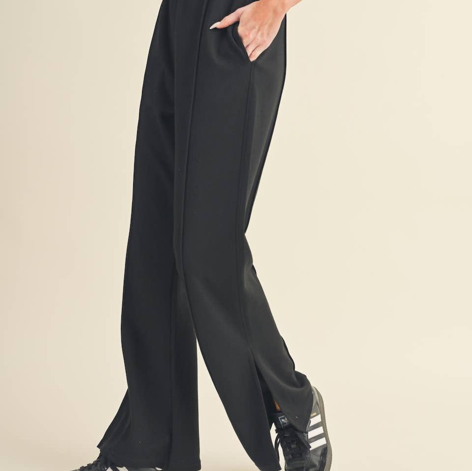 Wide Leg Scuba Pants with Side Slit