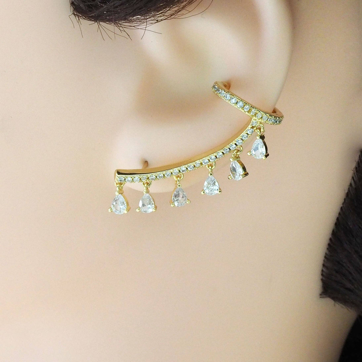 Gold Triangle Dangle Ear Climber